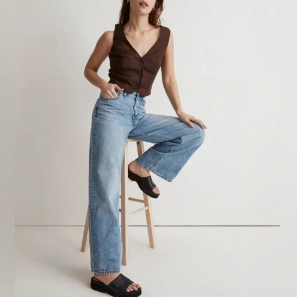 Madewell 100% Linen Katrina Crop Vest Top Dark Coffee
